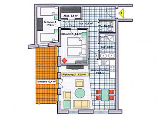 Grundriss der Ferienwohnung 03 in der Villa Wagenknecht